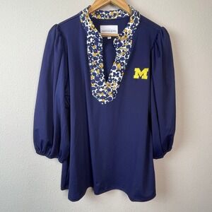 Smith & Quinn Michigan Wolverines Tunic Womens XL Navy Blue Floral Game Day Top